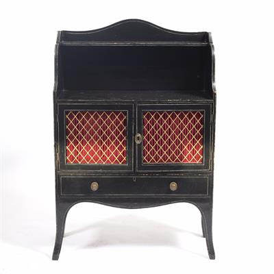 Lot 648 - A REGENCY BLACK LACQUERED CHIFFONIER