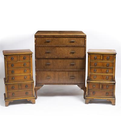 Lot 658 - A PAIR OF REPRODUCTION YEW WOOD VENEERED BEDSIDE CHESTS