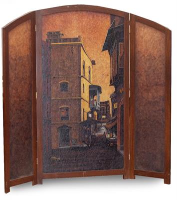 Lot 708 - A THREE SECTION PAINTED SCREEN