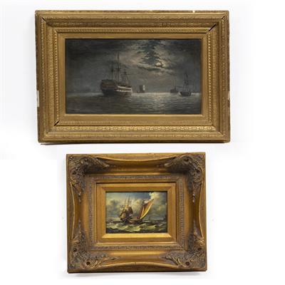 Lot 711 - OIL ON CANVAS OF A MOONLIT MARITIME SCENE