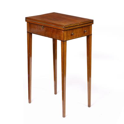 Lot 1 - A GEORGE III MAHOGANY AND EBONY STRUNG PATIENCE TABLE the divided hinged top