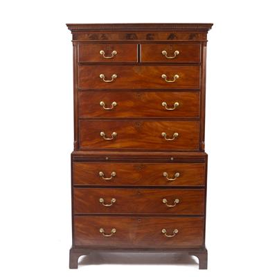 Lot 50 - A GEORGE III MAHOGANY CHEST ON CHEST with dentil cornice above two short and six long drawers