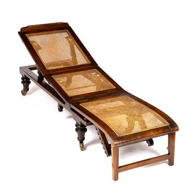 Lot 52 - A LATE VICTORIAN STAINED BEECH CARTER'S PATENT RECLINING DAY BED with carved panels and adjustable