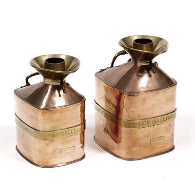 Lot 64 - A COPPER AND BRASS BOUND 'CHEKPUMP' THREE GALLON PETROL MEASURE the sides engraved 'County Borough