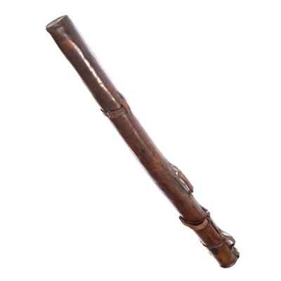 Lot 80 - A LATE 19TH/EARLY 20TH CENTURY LEATHER CYLINDRICAL FISHING ROD TRAVELLING CASE 190cm long