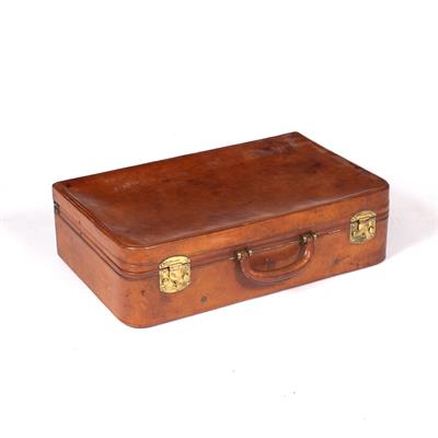 Lot 134 - A LEATHER 'CLIPPER BAG' SUITCASE WITH ROUNDED CORNERS