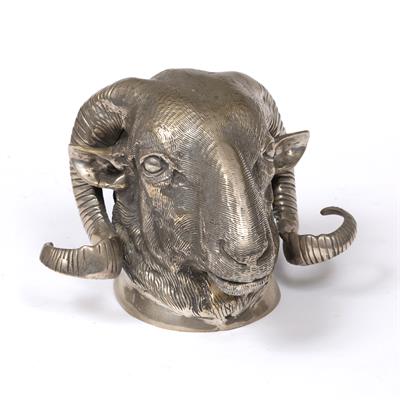 Lot 151 - A SILVER PLATED WALL MOUNTED RAM'S MASK