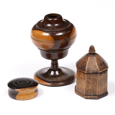 Lot 163 - A 19TH CENTURY LIGNUM VITAE TOBACCO JAR