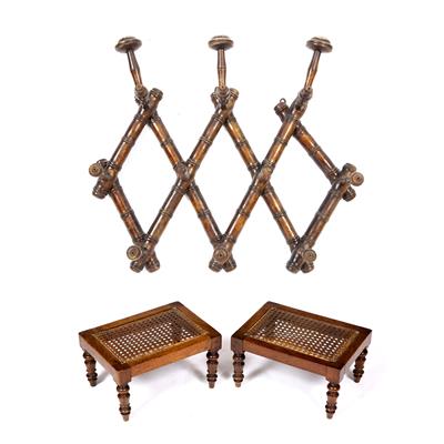 Lot 175 - A LATE VICTORIAN STAINED BEECH BAMBOO EFFECT FOLDING HAT AND COAT RACK