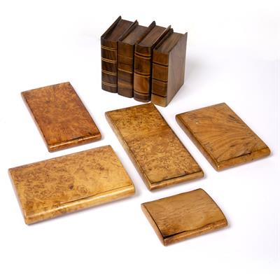 Lot 201 - FOUR OLIVE WOOD BOXES IN THE FORM OF BOOKS