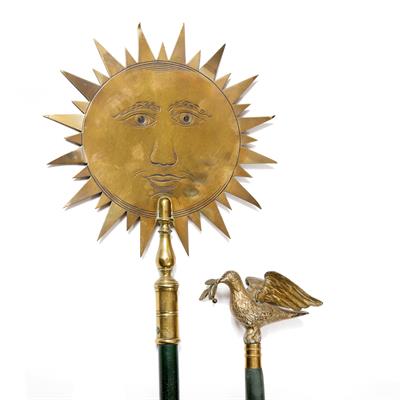 Lot 205 - A 19TH CENTURY WEST COUNTRY BRASS FRIENDLY SOCIETY POLE HEAD IN THE FORM OF A SUN