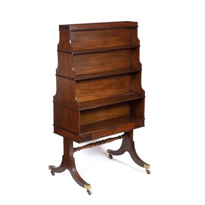 Lot 223 - AN EARLY 19TH CENTURY MAHOGANY DOUBLE SIDED WATERFALL BOOKCASE