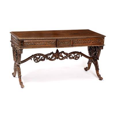 Lot 224 - A CEYLONESE ROSEWOOD RECTANGULAR CENTRE TABLE with two frieze drawers