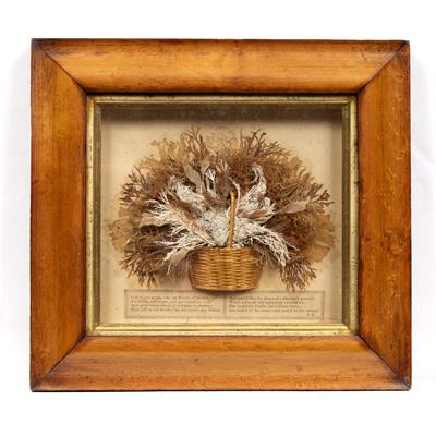 Lot 225 - A 19TH CENTURY SEAWEED PICTURE modelled as a wicker basket of flowers of the sea