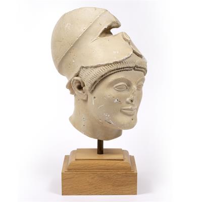 Lot 231 - A GRAND TOUR STYLE PLASTER HEAD FRAGMENT modelled as a warrior with helmet