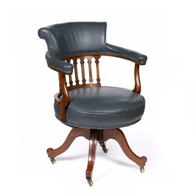 Lot 233 - A LATE VICTORIAN MAHOGANY DESK CHAIR the carved padded back with balustrade pierced splat