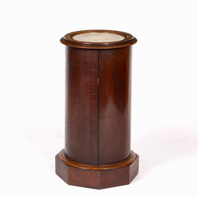 Lot 236 - A MID VICTORIAN MAHOGANY CIRCULAR POT CUPBOARD with marble inset top and single door