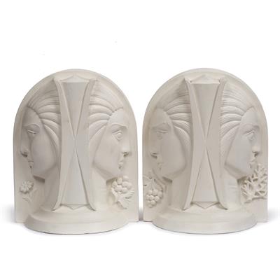 Lot 242 - A PAIR OF ART DECO STYLE CAST STONE JANIFORM HEADS representing the four seasons