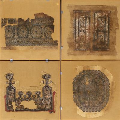 Lot 243 - A COLLECTION OF SEVEN WOVEN COPTIC FRAGMENTS worked with stylized designs and patterns