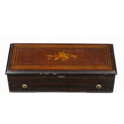 Lot 263 - A LATE 19TH CENTURY SWISS ROSEWOOD AND INLAID MUSIC BOX by Paillard Vaucher Fils