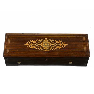 Lot 265 - A LATE 19TH CENTURY SWISS ROSEWOOD AND INLAID MUSIC BOX