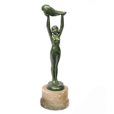 Lot 288 - AN ART DECO GREEN PATINATED SPELTER FIGURE of Rima