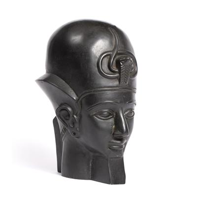 Lot 298 - A BLACK COMPOSITION BUST of an Egyptian Pharoah