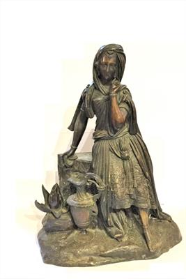 Lot 374 - A 19TH CENTURY FRENCH BRONZE FIGURE of Rebecca at the Well