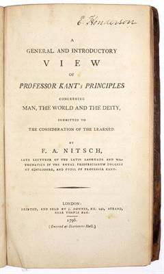 Lot 513 - NITSCH: F.A. Pupil of Immanuel Kant (1724-1804) German Philosopher