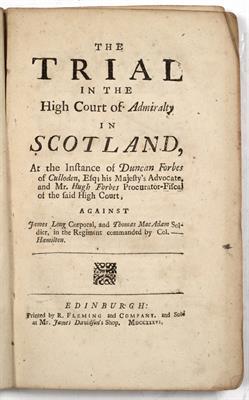 Lot 538 - FORBES V LONG.  The Trial in The High Court of Admiralty in Scotland at the instance of Duncan