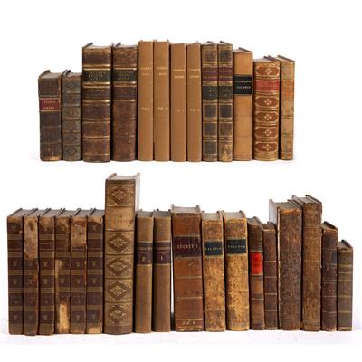 Lot 555 - 18TH/19TH CENTURY BINDINGS: A collection of thirty one Antiquarian leather bound books mainly