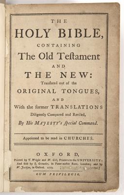 Lot 565 - A GEORGE III KING JAMES BIBLE containing Old and New Testaments