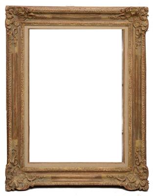 Lot 466 - AN 18TH CENTURY STYLE GILT FRAME with leaf capped and foliate corners and gadrooned edge