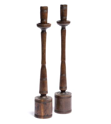 Lot 54 - Pair of Cotswold School turned candlesticks