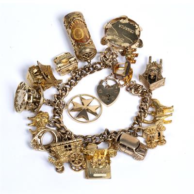 Lot 361 - 9ct yellow gold charm bracelet