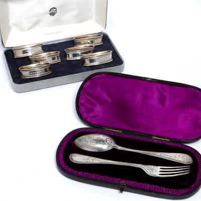 Lot 379 - Cased set of six silver napkin rings