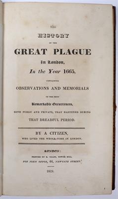 Lot 320 - The History of the Great Plague in London in the year 1665 by 'A Citizen'. John Offor