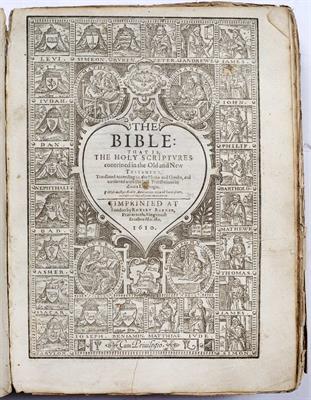 Lot 501 - A JAMES I 'GENEVA' BIBLE. imprinted by Robert Barker London 1610. with engraved title