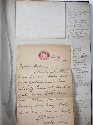 Lot 557 - An Album of correspondence predominately addressed to Lt. Col. Everard Stepney Milman 1832-1912.