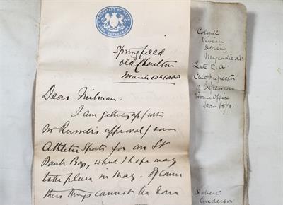 Lot 557 - An Album of correspondence predominately addressed to Lt. Col. Everard Stepney Milman 1832-1912.