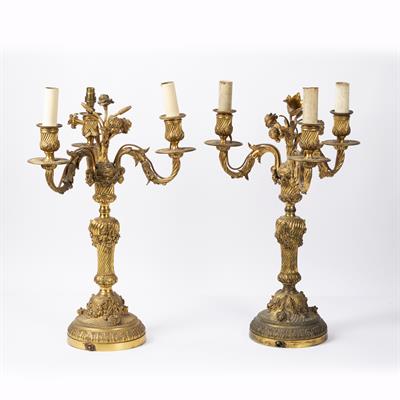 Lot 3 - Two similar Regency ormolu candelabras