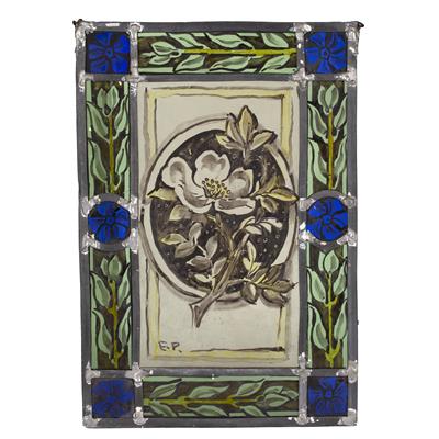 Lot 16 - Painted leaded glass panel