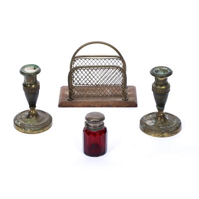 Lot 49 - Pair of engraved brass candlesticks