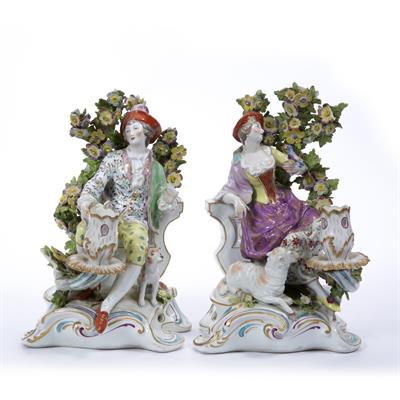 Lot 51 - Pair of possibly Chelsea porcelain figure groups