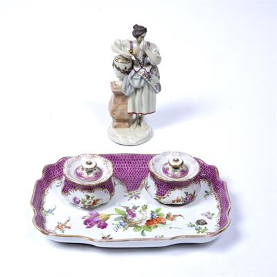 Lot 53 - Dresden porcelain ink stand