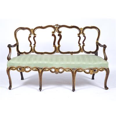 Lot 161 - Parcel gilt and walnut settee