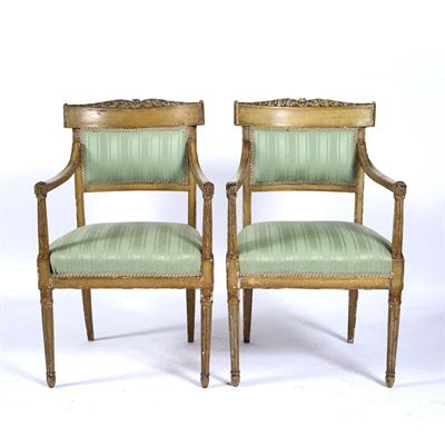 Lot 163 - Pair of original painted elbow chairs