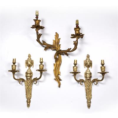 Lot 189 - Pair of two light bronze candelabra