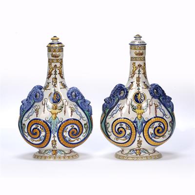 Lot 204 - Pair of Gien pottery bottle vases