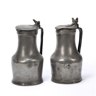 Lot 306 - Two French pewter lidded flagons